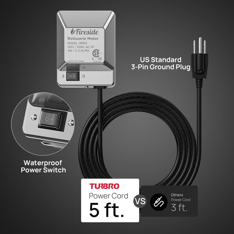 TURBRO Universal Stainless Steel Grill Rotisserie Motor, Heavy Duty 4W Replacement Motor with Waterproof On/Off Switch - Supports up to 40 lbs - CSA Certified - for Outdoor BBQ and Gatherings - Image 2